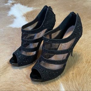 Cathy Jean Studded and Mesh Black Heels